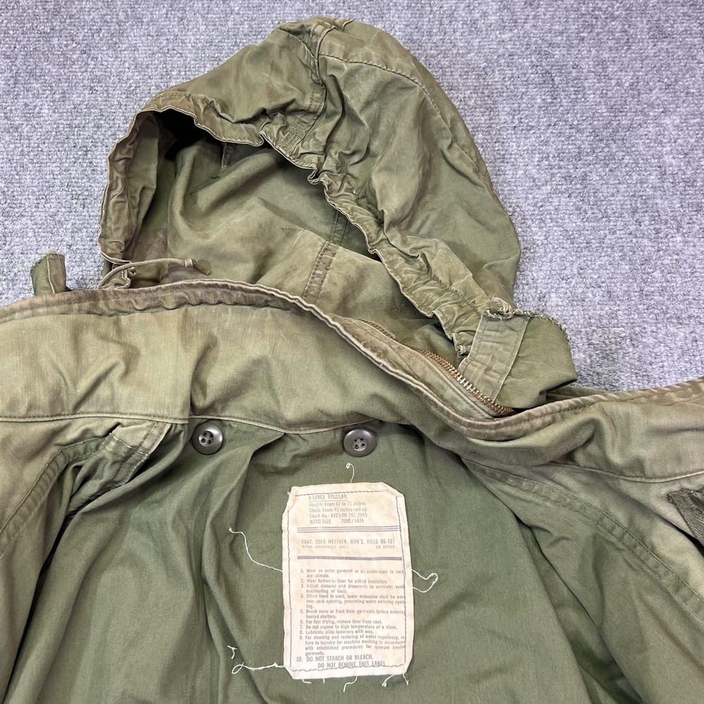 Vintage Alpha Industries Coat Mens XL Green Canvas Cold Weather Field OG-107 - Picture 10 of 14